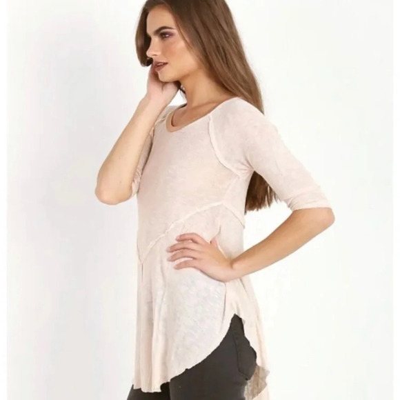 FREE PEOPLE Intimately Free Weekender Fringe Layering Tee Pink and Tan Size M - Picture 1 of 12